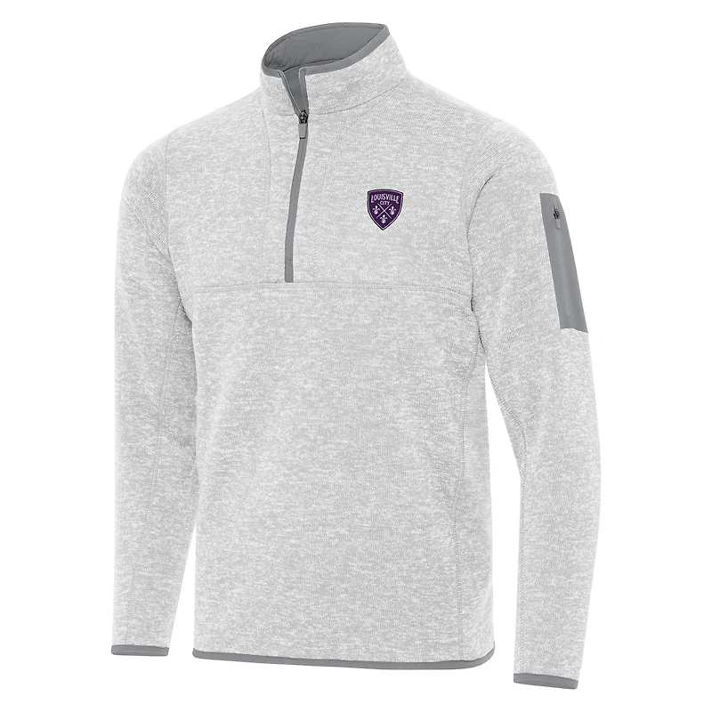 Men's Antigua Heather Gray Louisville City FC Fortune Quarter-Zip Pullover