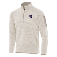 Men's Antigua  Oatmeal Louisville City FC Fortune Quarter-Zip Pullover