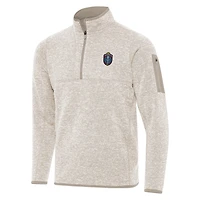 Men's Antigua  Oatmeal Memphis 901 FC Fortune Quarter-Zip Pullover