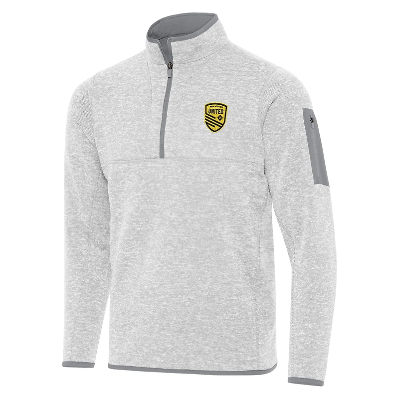 Men's Antigua Heather Gray New Mexico United Fortune Quarter-Zip Pullover
