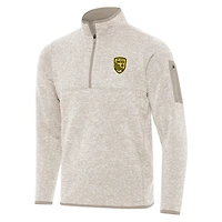 Men's Antigua  Oatmeal New Mexico United Fortune Quarter-Zip Pullover
