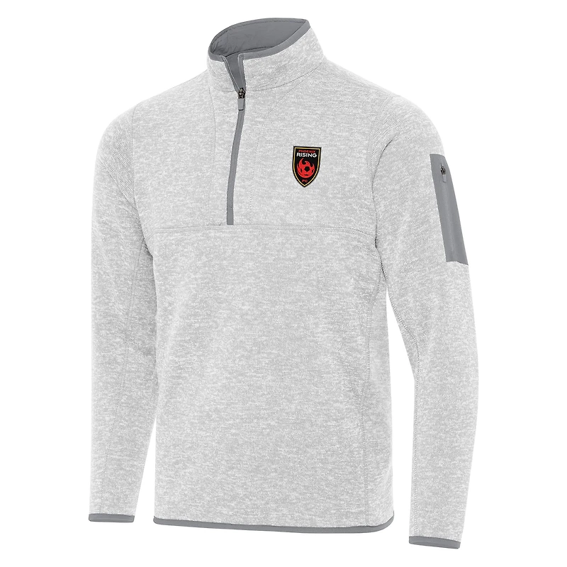 Men's Antigua Heather Gray Phoenix Rising FC Fortune Quarter-Zip Pullover