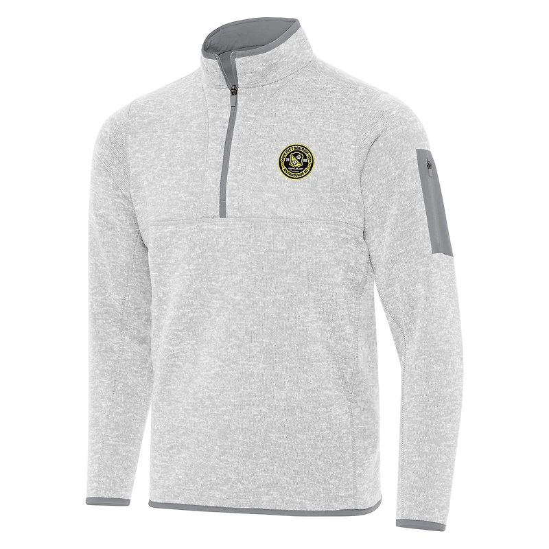Men's Antigua Heather Gray Pittsburgh Riverhounds SC Fortune Quarter-Zip Pullover