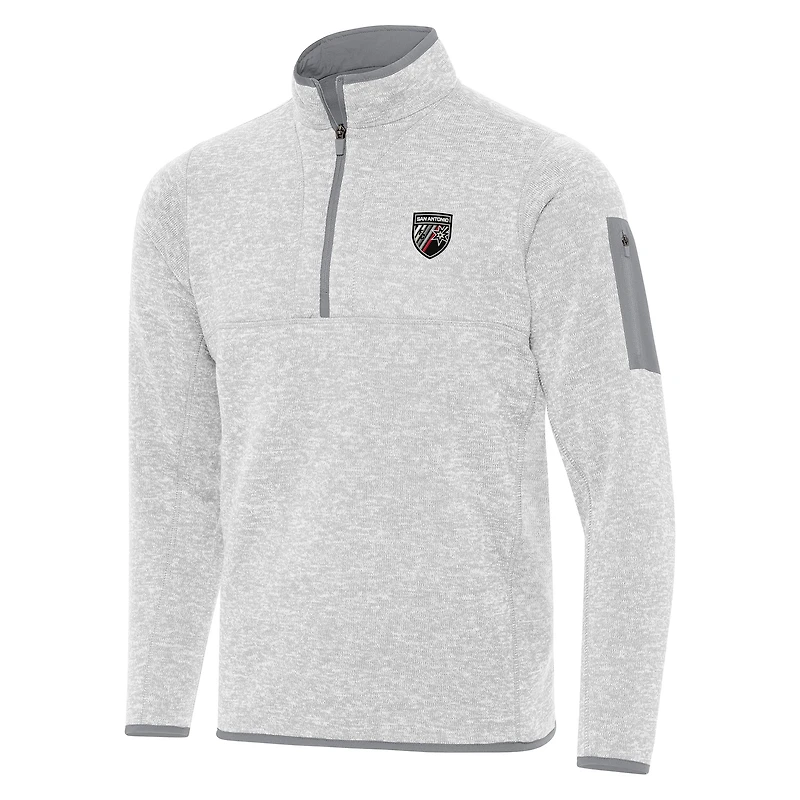 Men's Antigua  Heather Gray San Antonio FC Fortune Quarter-Zip Pullover