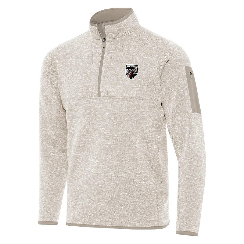 Men's Antigua  Oatmeal San Antonio FC Fortune Quarter-Zip Pullover