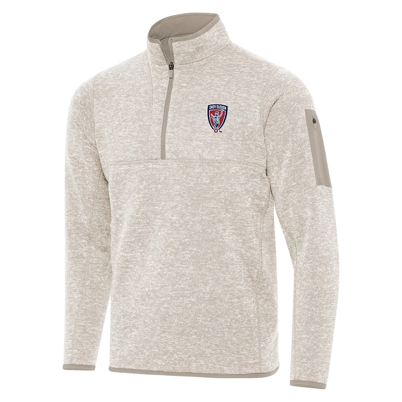 Men's Antigua  Oatmeal Indy Eleven Fortune Quarter-Zip Pullover
