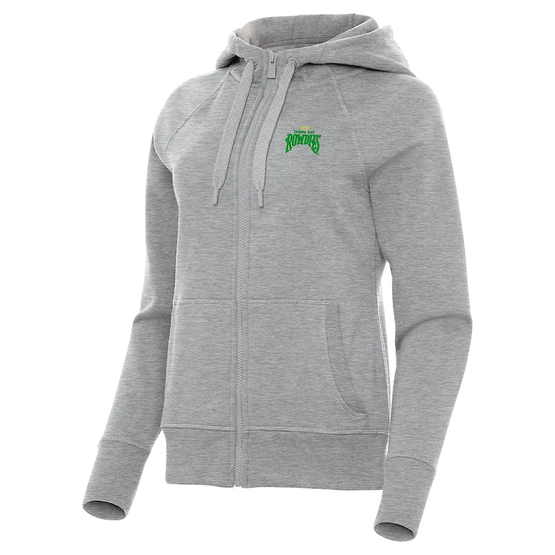 Women's Antigua Heather Gray Tampa Bay Rowdies Victory Raglan Fleece Full-Zip Hoodie