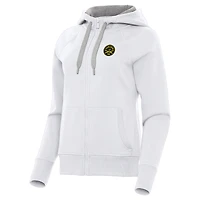 Women's Antigua  White Charleston Battery Victory Raglan Fleece Full-Zip Hoodie