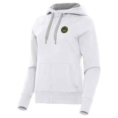 Women's Antigua White Charleston Battery Victory Raglan Fleece Full-Zip Hoodie