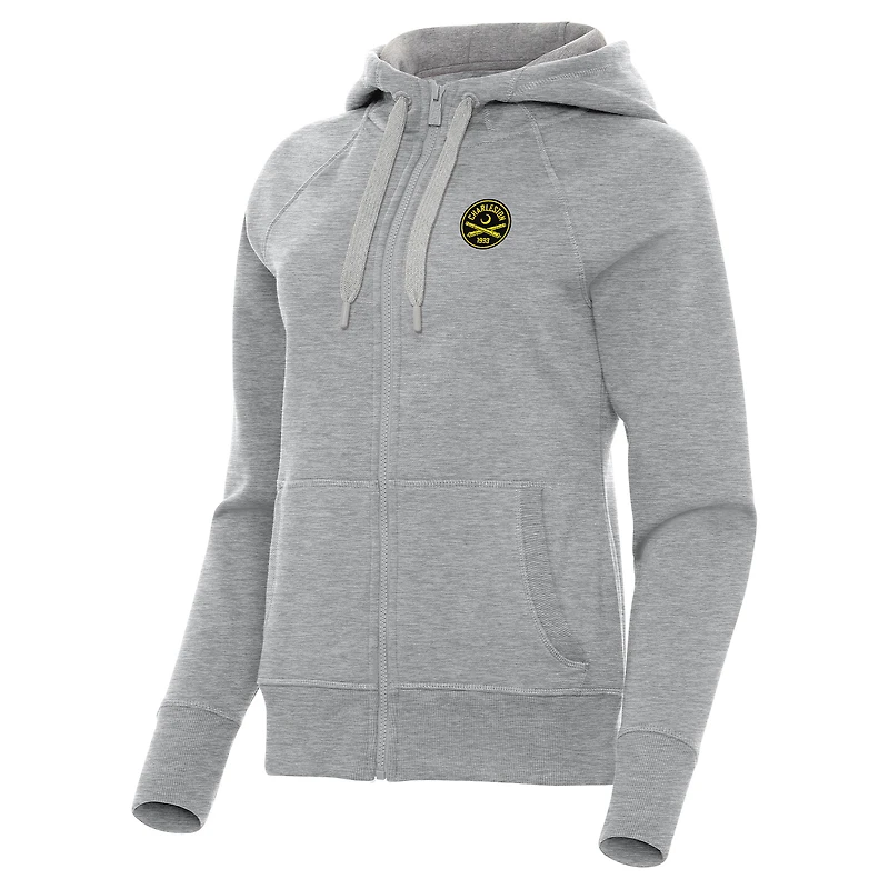 Women's Antigua Heather Gray Charleston Battery Victory Raglan Fleece Full-Zip Hoodie