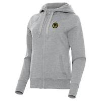 Women's Antigua  Heather Gray Charleston Battery Victory Raglan Fleece Full-Zip Hoodie