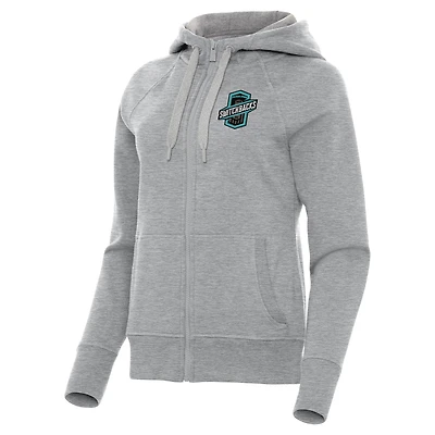 Women's Antigua Heather Gray Colorado Springs Switchbacks FC Victory Raglan Fleece Full-Zip Hoodie