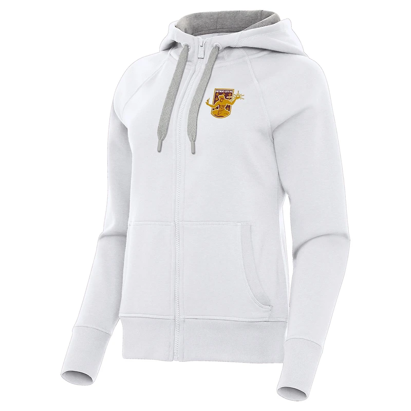 Women's Antigua  White Detroit City FC Victory Raglan Fleece Full-Zip Hoodie