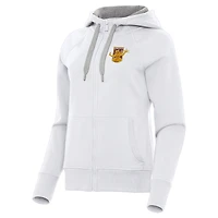 Women's Antigua  White Detroit City FC Victory Raglan Fleece Full-Zip Hoodie