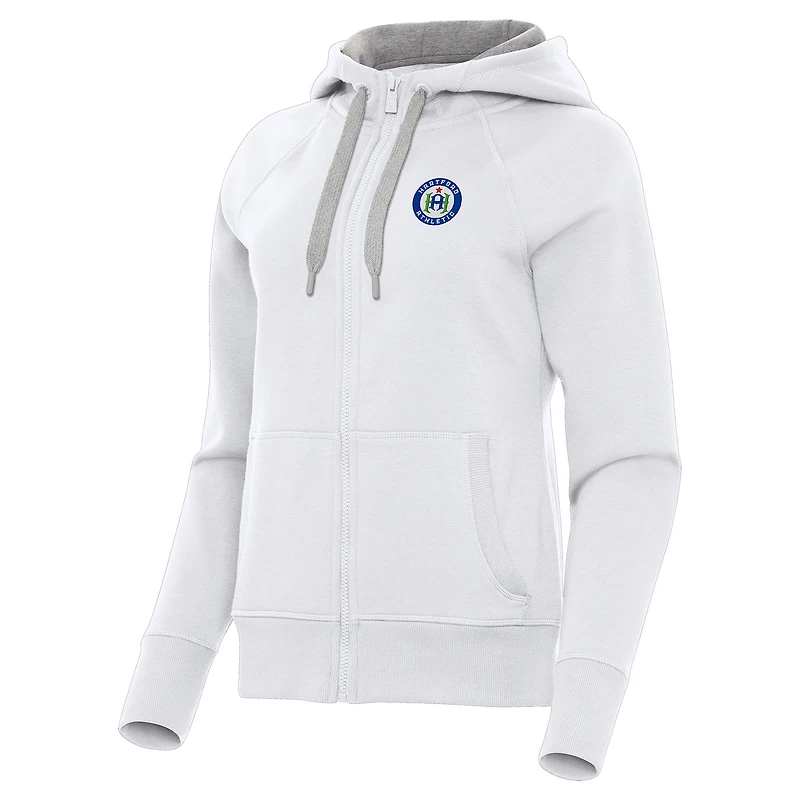 Women's Antigua White Hartford Athletic Victory Raglan Fleece Full-Zip Hoodie