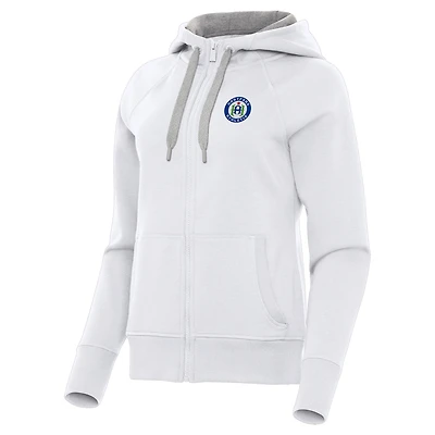 Women's Antigua  White Hartford Athletic Victory Raglan Fleece Full-Zip Hoodie