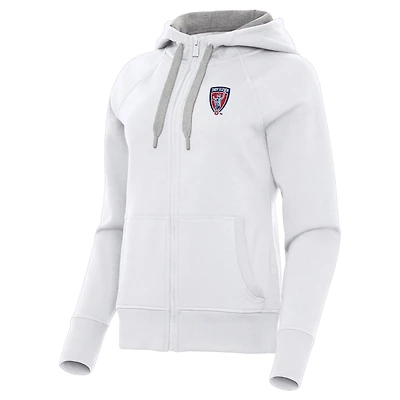 Women's Antigua  White Indy Eleven Victory Raglan Fleece Full-Zip Hoodie