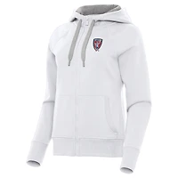 Women's Antigua  White Indy Eleven Victory Raglan Fleece Full-Zip Hoodie