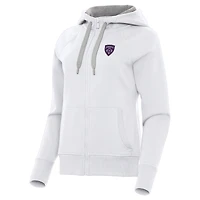 Women's Antigua  White Louisville City FC Victory Raglan Fleece Full-Zip Hoodie