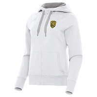 Women's Antigua  White New Mexico United Victory Raglan Fleece Full-Zip Hoodie