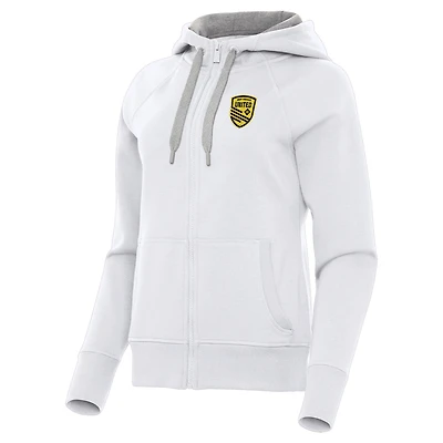Women's Antigua  White New Mexico United Victory Raglan Fleece Full-Zip Hoodie
