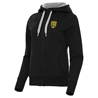 Women's Antigua  Black New Mexico United Victory Raglan Fleece Full-Zip Hoodie
