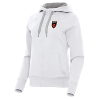 Women's Antigua  White Phoenix Rising FC Victory Raglan Fleece Full-Zip Hoodie