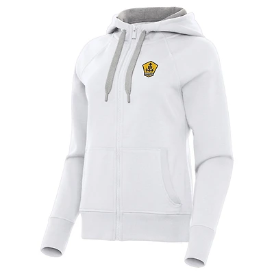 Women's Antigua White Rhode Island FC Victory Raglan Fleece Full-Zip Hoodie