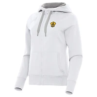 Women's Antigua  White Rhode Island FC Victory Raglan Fleece Full-Zip Hoodie