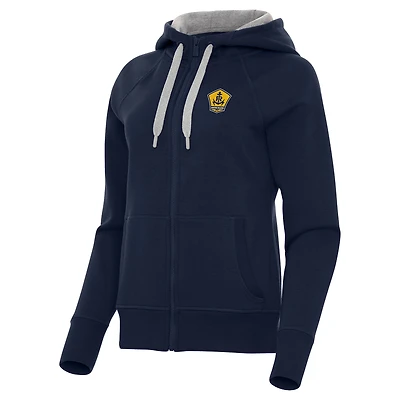 Women's Antigua Navy Rhode Island FC Victory Raglan Fleece Full-Zip Hoodie