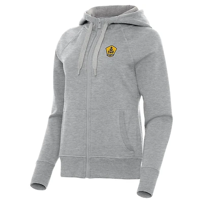 Women's Antigua Heather Gray Rhode Island FC Victory Raglan Fleece Full-Zip Hoodie
