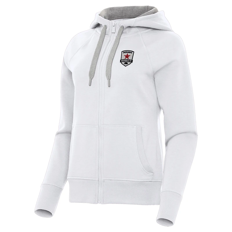Women's Antigua  White Sacramento Republic FC Victory Raglan Fleece Full-Zip Hoodie