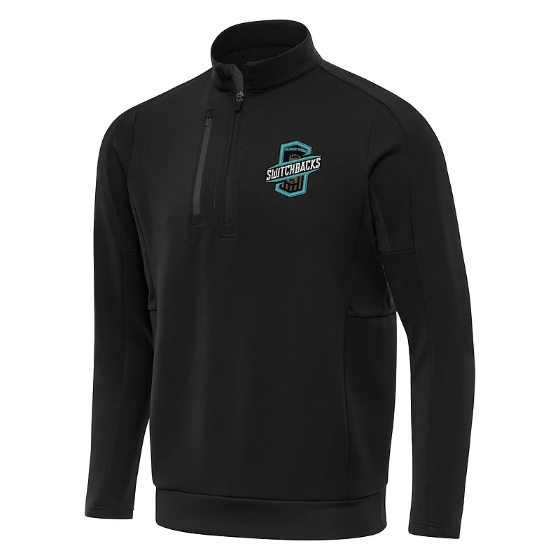 Men's Antigua Black Colorado Springs Switchbacks FC Generation Quarter-Zip Pullover
