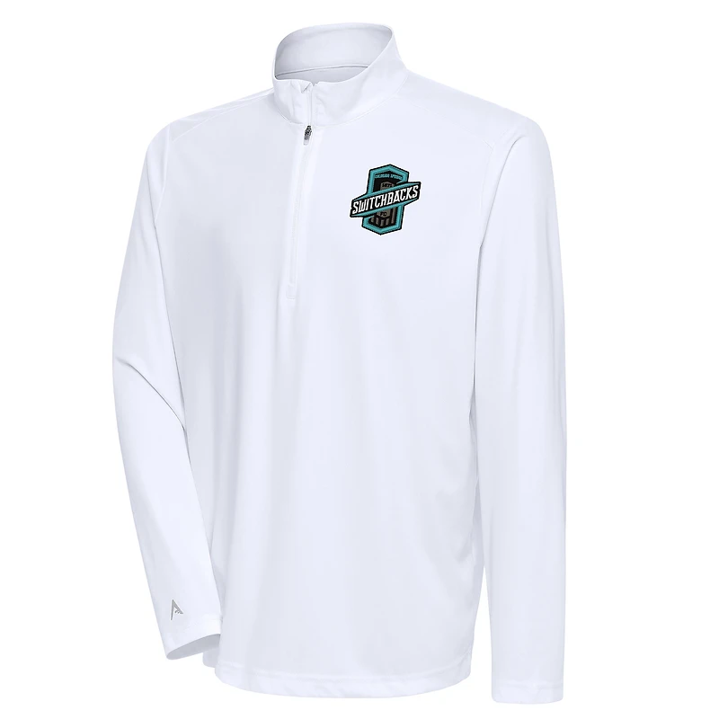Men's Antigua White Colorado Springs Switchbacks FC Tribute Quarter-Zip Top