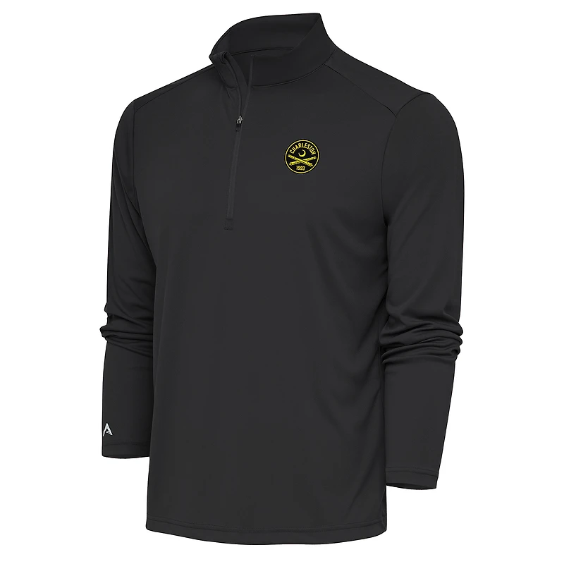 Men's Antigua Black Charleston Battery Tribute Quarter-Zip Top