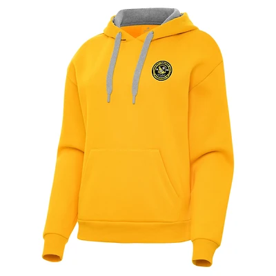 Women's Antigua Gold Pittsburgh Riverhounds SC Victory Pullover Hoodie