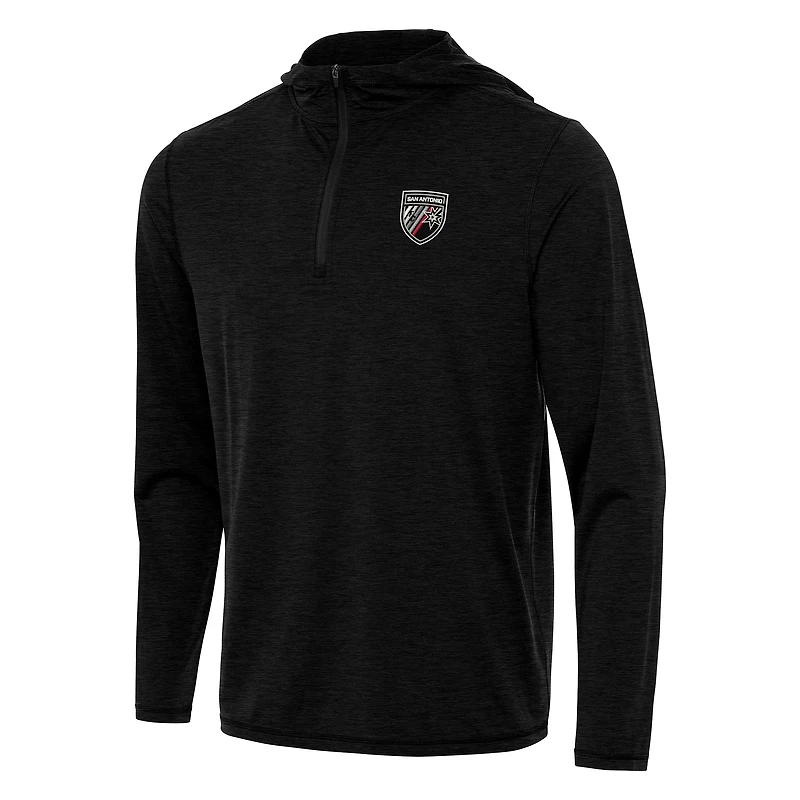 Men's Antigua Heather Black San Antonio FC Tidy Quarter-Zip Hoodie