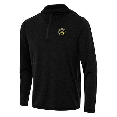 Men's Antigua Heather Black Charleston Battery Tidy Quarter-Zip Hoodie