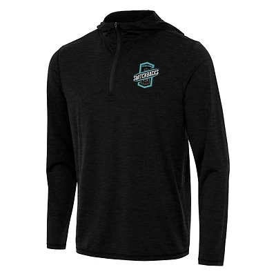Men's Antigua Heather Black Colorado Springs Switchbacks FC Tidy Quarter-Zip Hoodie