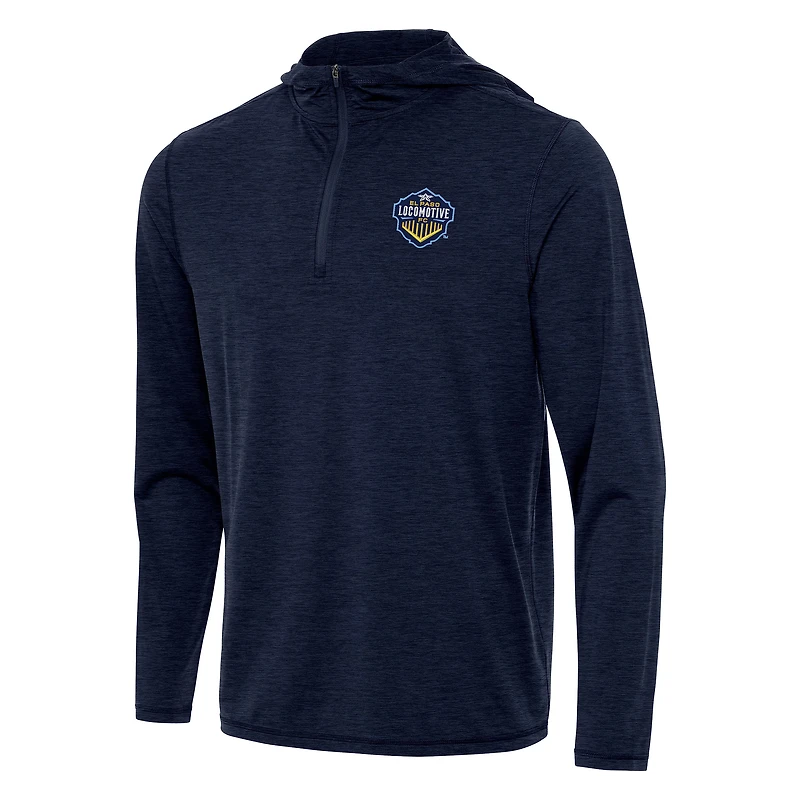Men's Antigua Heather Navy El Paso Locomotive FC Tidy Quarter-Zip Hoodie