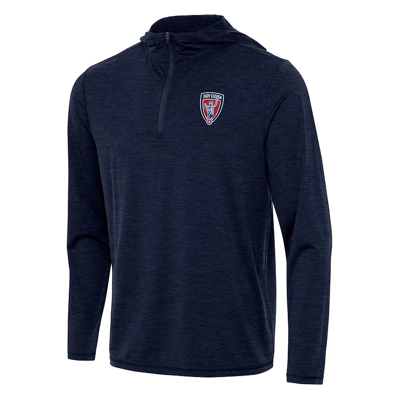 Men's Antigua Heather Navy Indy Eleven Tidy Quarter-Zip Hoodie