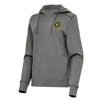 Women's Antigua Heather Black Pittsburgh Riverhounds SC Justice Pullover Hoodie