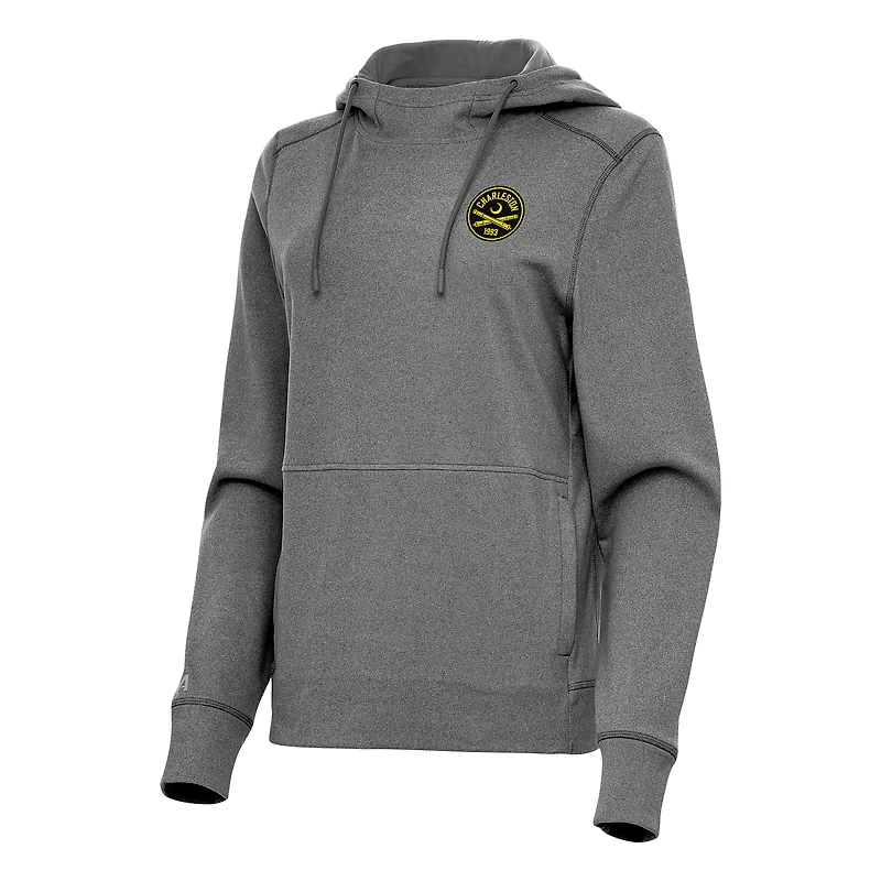 Women's Antigua Heather Black Charleston Battery Justice Pullover Hoodie