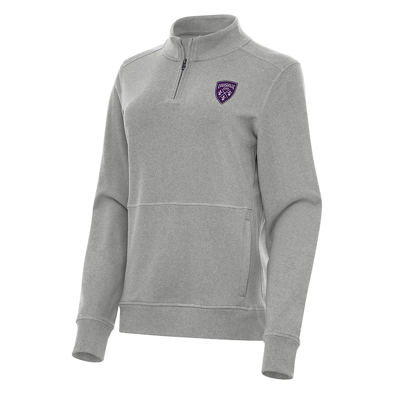 Women's Antigua Heather Gray Louisville City FC  Crush Quarter-Zip Jacket