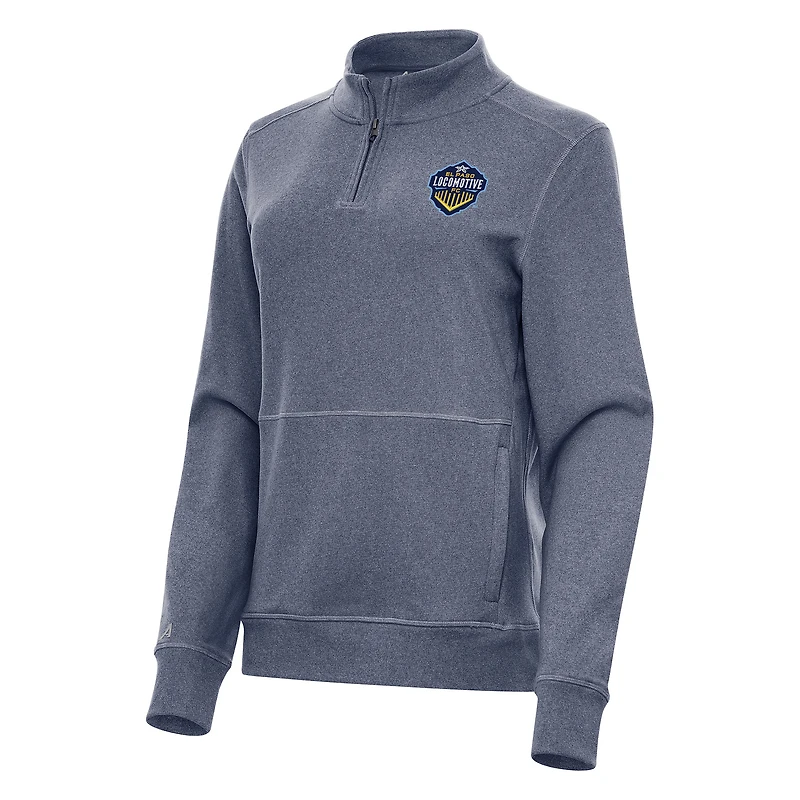 Women's Antigua Heather Navy El Paso Locomotive FC  Crush Quarter-Zip Jacket