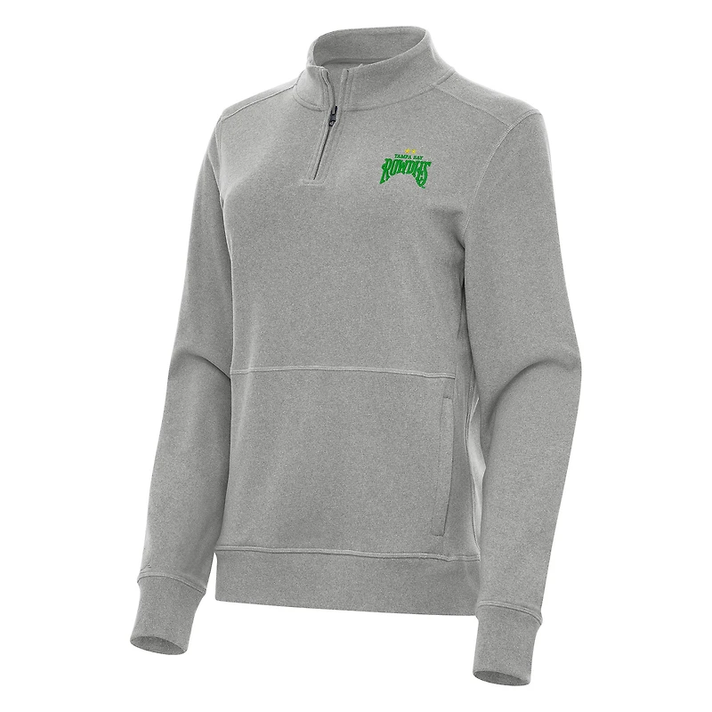 Women's Antigua Heather Gray Tampa Bay Rowdies  Crush Quarter-Zip Jacket
