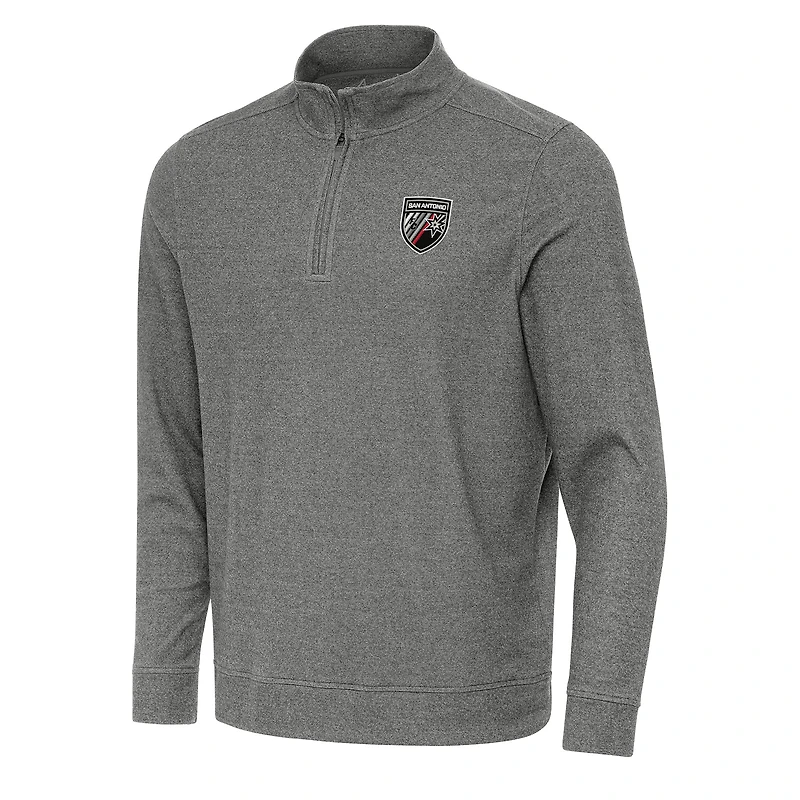 Men's Antigua Heather Black San Antonio FC Subtle Quarter-Zip Sweatshirt