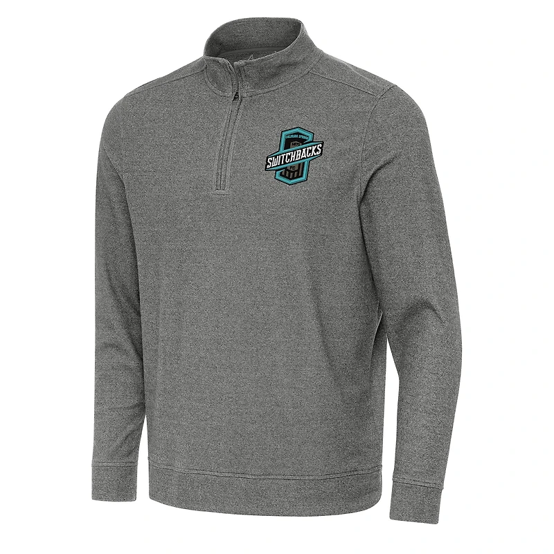 Men's Antigua Heather Black Colorado Springs Switchbacks FC Subtle Quarter-Zip Sweatshirt