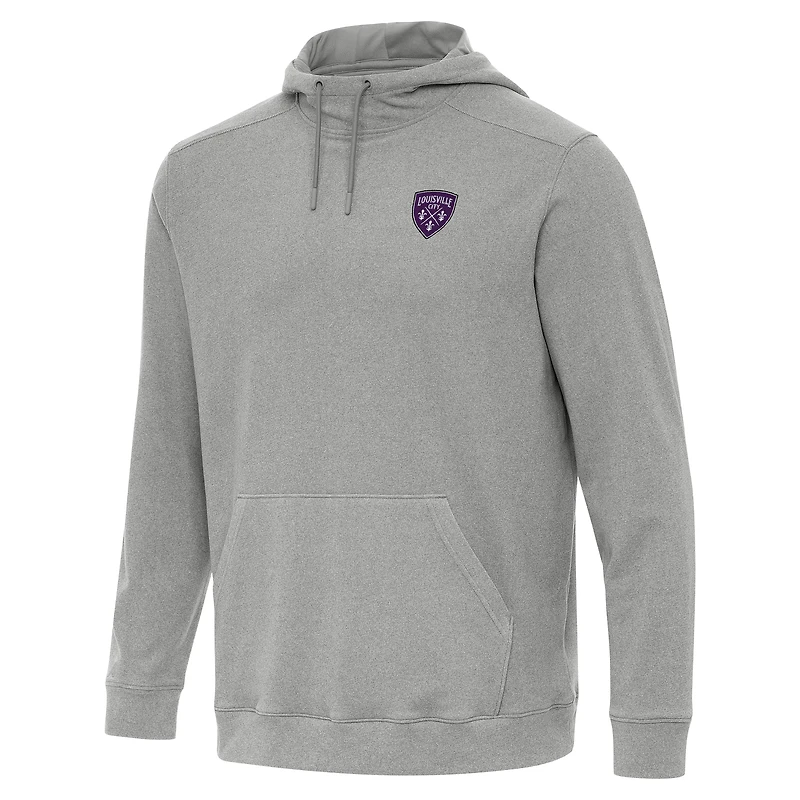 Men's Antigua Heather Gray Louisville City FC Cloud Pullover Hoodie