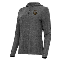 Women's Antigua Heather Black Birmingham Legion FC Daybreak Quarter-Zip Hoodie